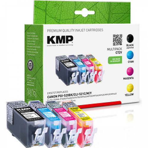 KMP C72V  schwarz, cyan, magenta, gelb Druckerpatronen kompatibel zu Canon PGI-520 BK, CLI-521 C/M/Y, 4er-Set