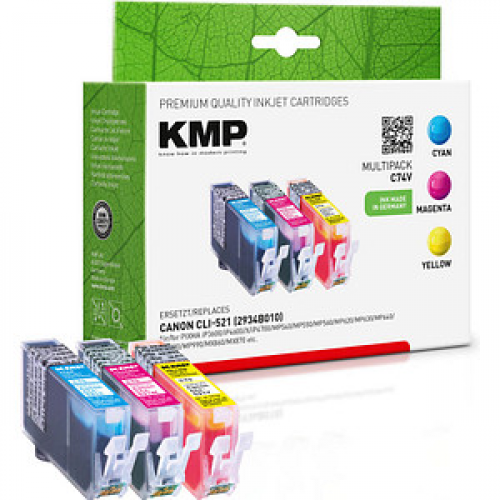 KMP C74V  cyan, magenta, gelb Druckerpatronen kompatibel zu Canon CLI-521 C/M/Y, 3er-Set