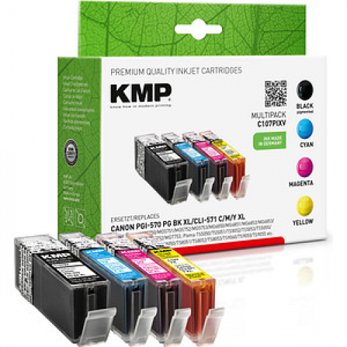 KMP C107PIXV  schwarz, cyan, magenta, gelb Druckerpatronen kompatibel zu Canon PGI-570 XL PGBK, CLI-571 XL C/M/Y, 4er-Set