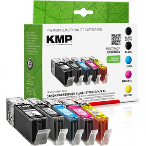 KMP C107BKXV  2x schwarz, 1x cyan, 1x magenta, 1x gelb Druckerpatronen kompatibel zu Canon PGI-570XL PGBK, CLI-571XL  BK/C/M/Y , 5er-Set