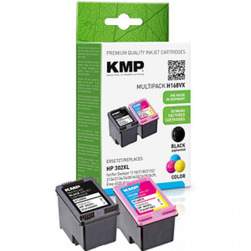 KMP H168V  schwarz, color Druckerpatronen kompatibel zu HP 302XL (F6U68AE/F6U67AE), 2er-Set