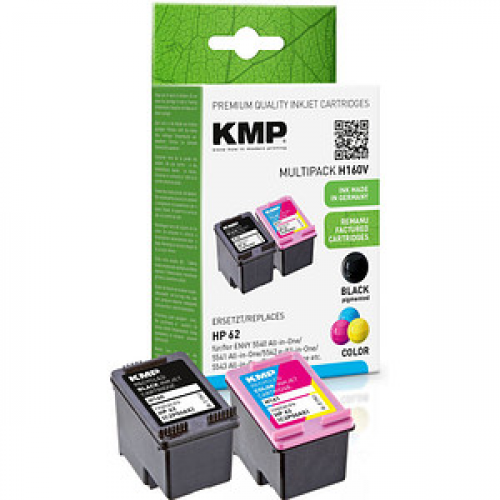 KMP H160V  schwarz, color Druckerpatronen kompatibel zu HP 62 (N9J71AE), 2er-Set