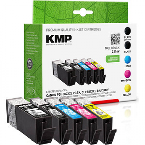 KMP C116V  2x schwarz, 1x cyan, 1x magenta, 1x gelb Druckerpatronen kompatibel zu Canon PGI-580XXL PGBK, CLI 581XXL BK/C/M/Y, 5er-Set