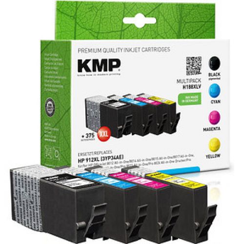 KMP H188XLV  schwarz, cyan, magenta, gelb Druckerpatronen kompatibel zu HP 912XL (3YP34AE), 4er-Set