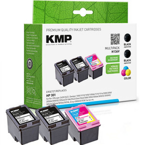 KMP H136V  schwarz, color Druckerpatronen kompatibel zu HP 301 (E5Y87EE), 3er-Set