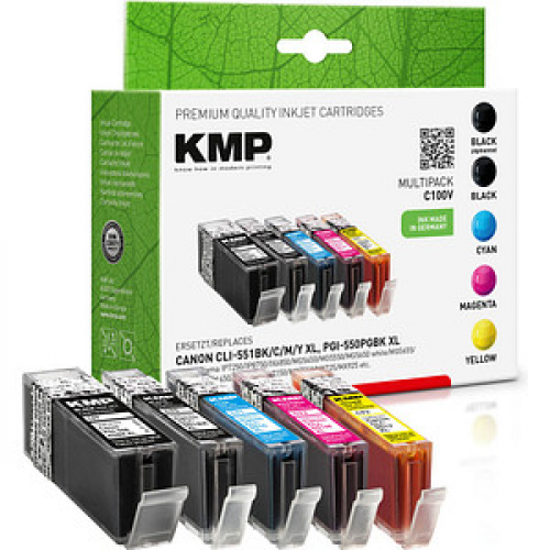 KMP C100V  pigmentschwarz, schwarz, cyan, magenta, gelb Druckerpatronen kompatibel zu Canon PGI-550 XL BK, CLI-551 XL BK/C/M/Y, 5er-Set