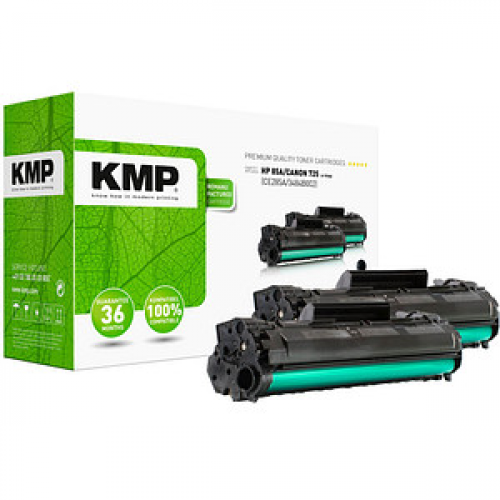 KMP H-T154D  schwarz Toner kompatibel zu HP 85A; Canon  725(CE285AD;  3484B002), 2er-Set