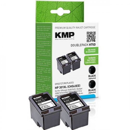 KMP H75D  schwarz Druckerpatronen kompatibel zu HP 301XL (CH563EE), 2er-Set