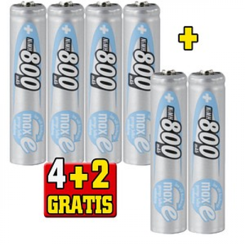 4 + 2 GRATIS: 4 ANSMANN Akkus maxE Micro AAA 800 mAh + GRATIS 2 St.