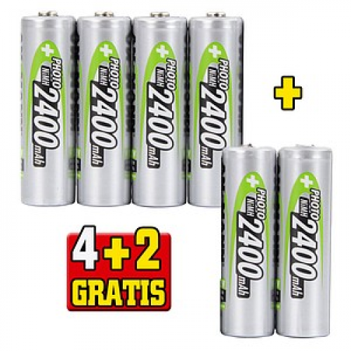 4 + 2 GRATIS: 4 ANSMANN Akkus Photo Mignon AA 2.400 mAh + GRATIS 2 St.