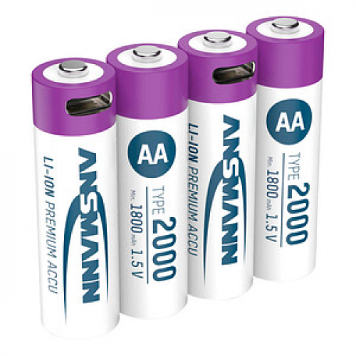 4 ANSMANN USB-Akkus mit Ladekabel 2000 Mignon AA 1.800 mAh