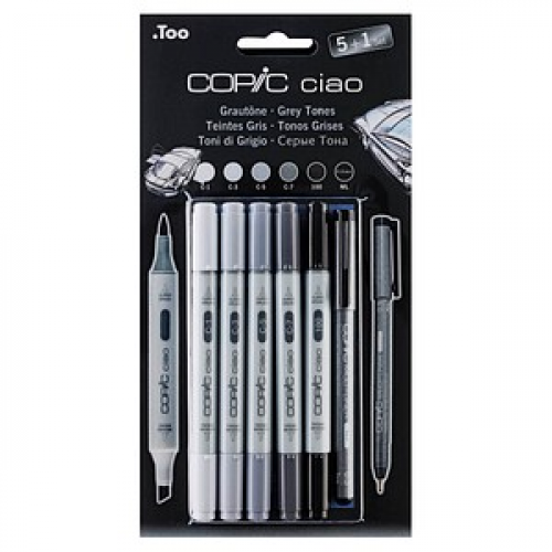 COPIC® ciao "5+1"-Sets Layoutmarker-Set grau 1,0 + 6,0 mm, 6 St.