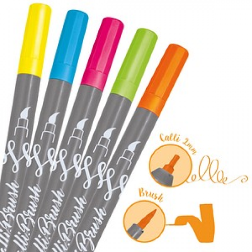 ONLINE® Calli.Brush Double Neon Brush-Pens farbsortiert, 5 St.