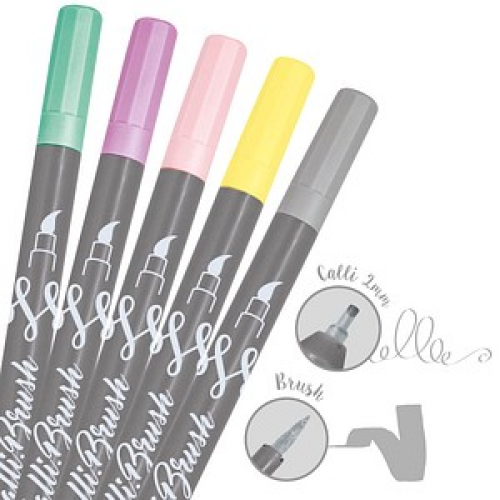 ONLINE® Calli.Brush Double Pastel Brush-Pens farbsortiert, 5 St.