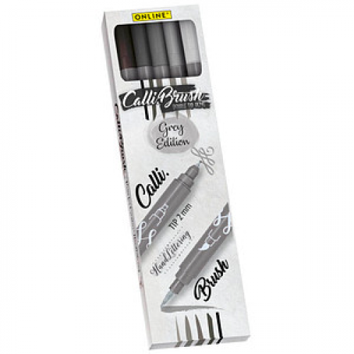 ONLINE® Calli.Brush Double Grey Brush-Pens farbsortiert, 5 St.