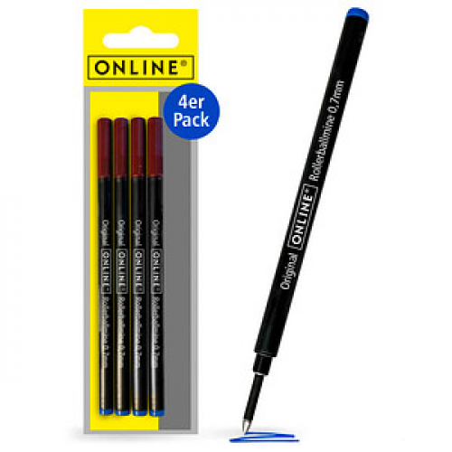ONLINE® Rollerball-Minen Gelschreiberminen blau 0,7 mm 4 St.