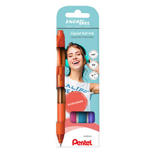 Pentel ENERGEL BL107 Gelschreiber-Set orange, pink, hellblau, violett 0,35 mm, Schreibfarbe: farbsortiert, 4 St.