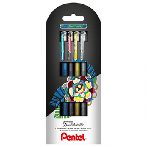 Pentel Hybrid Dual Metallic Gelschreiber 0,5 mm, Schreibfarbe: farbsortiert, 4 St.