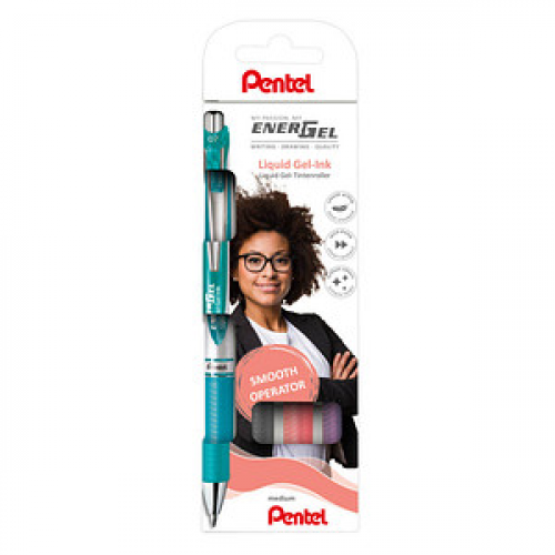 Pentel EnerGel BL77 Gelschreiber türkis, grau, rosa, lila 0,35 mm, Schreibfarbe: farbsortiert, 4 St.