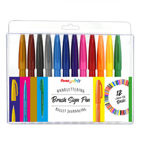 Pentel SES15-12 Brush-Pen-Set farbsortiert, 12 St.