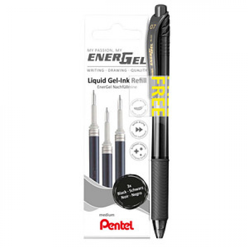 AKTION: Pentel EnerGel Gelschreiberminen schwarz 0,35 mm 1 Set + GRATIS Pentel EnerGel BL107 Gelschreiber schwarz