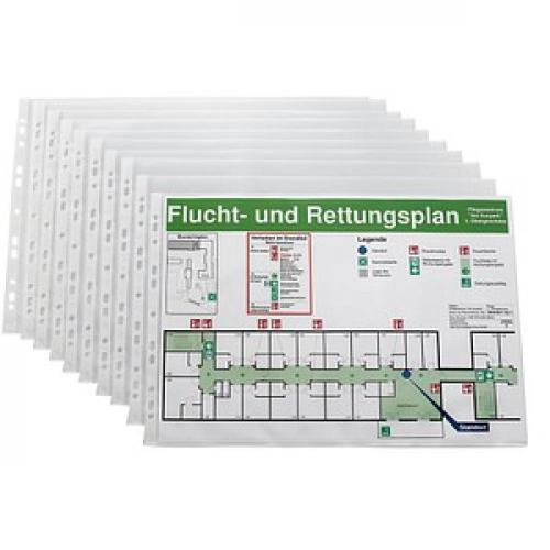 10 Lands Prospekthüllen DIN A3 quer transparent genarbt 0,08 mm