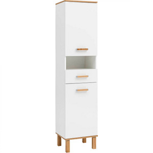 MÖBELPARTNER Badschrank Padua 701995 weiß glanz, eiche landhaus 40,4 x 35,0 x 178,5 cm