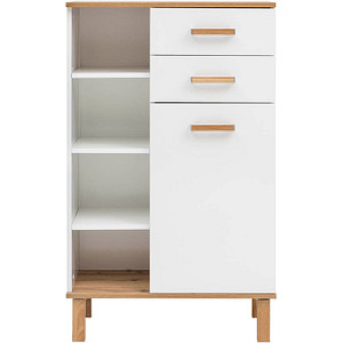 MÖBELPARTNER Badschrank Padua 701997 weiß glanz, eiche landhaus 67,0 x 35,0 x 114,5 cm