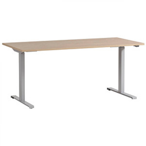 MÖBELPARTNER Antero elektrisch höhenverstellbarer Schreibtisch eiche rechteckig, T-Fuß-Gestell silber 160,0 x 75,0 cm