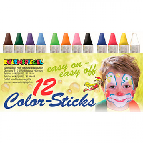 12 EULENSPIEGEL™ Color-Sticks Kinderschmink-Set farbsortiert