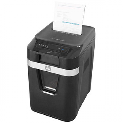 HP Pro Shredder Auto 200CC Aktenvernichter mit Partikelschnitt P-4, 4 x 20 mm, bis 200 Blatt, schwarz