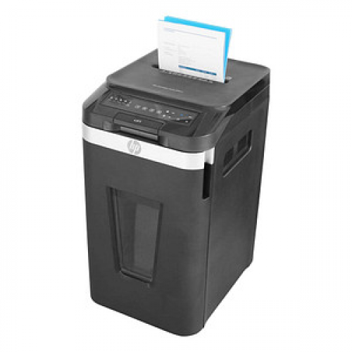 HP Pro Shredder Auto 400CC Aktenvernichter mit Partikelschnitt P-4, 4 x 12 mm, bis 400 Blatt, schwarz