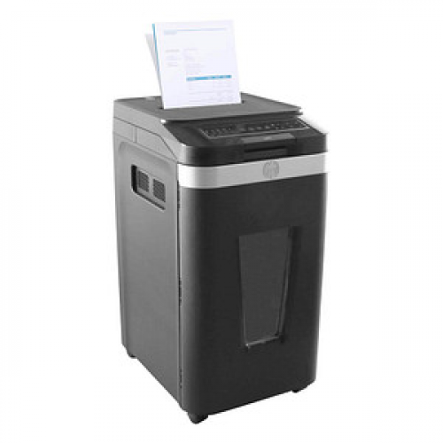 HP Pro Shredder Auto 400MC Aktenvernichter mit Partikelschnitt P-5, 2 x 12 mm, bis 400 Blatt, schwarz