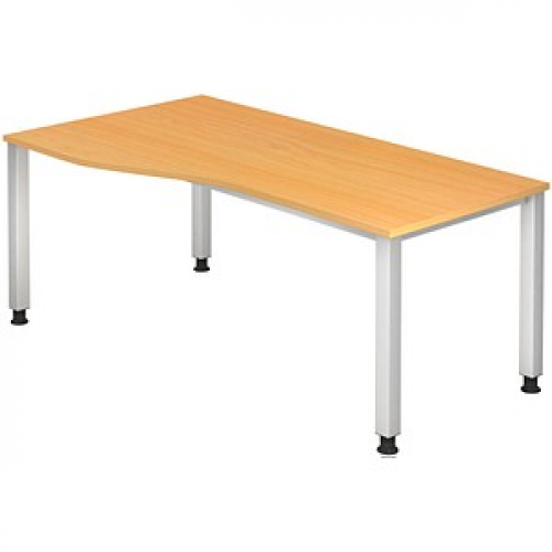 HAMMERBACHER Akandia höhenverstellbarer Schreibtisch buche Trapezform, 4-Fuß-Gestell silber 180,0 x 80,0/100,0 cm