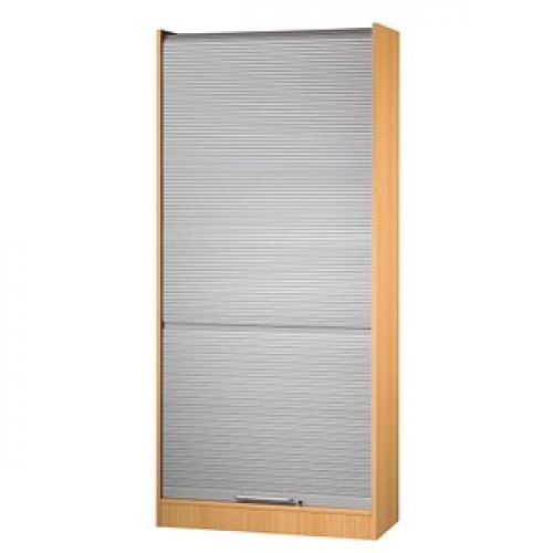 HAMMERBACHER Prokura Rollladenschrank buche, silber 4 Fachböden 90,0 x 40,0 x 200,4 cm