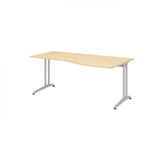 HAMMERBACHER Altus Schreibtisch ahorn Trapezform, C-Fuß-Gestell silber 180,0 x 80,0/100,0 cm