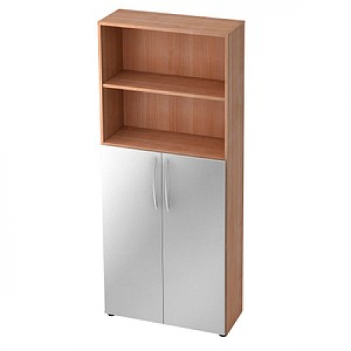 HAMMERBACHER Regalschrank Altus, V4770/N/S/BM nussbaum, silber 80,0 x 34,6 x 188,0 cm