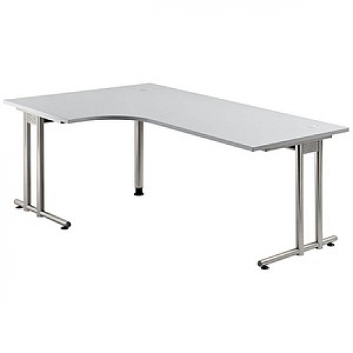 HAMMERBACHER Prokura Schreibtisch lichtgrau L-Form, C-Fuß-Gestell silber 200,0 x 80,0/120,0 cm