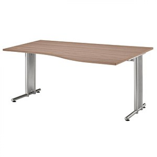 HAMMERBACHER Prokura Schreibtisch nussbaum Trapezform, C-Fuß-Gestell silber 180,0 x 80,0/100,0 cm