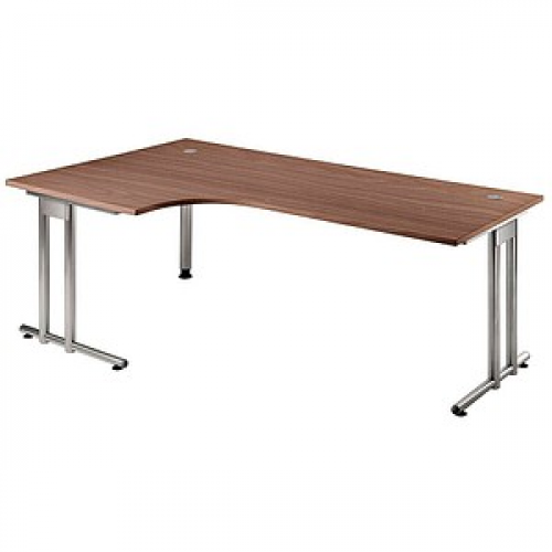 HAMMERBACHER Prokura Schreibtisch nussbaum L-Form, C-Fuß-Gestell silber 200,0 x 80,0/120,0 cm