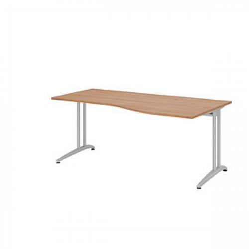 HAMMERBACHER Altus Schreibtisch nussbaum Trapezform, C-Fuß-Gestell silber 180,0 x 80,0/100,0 cm