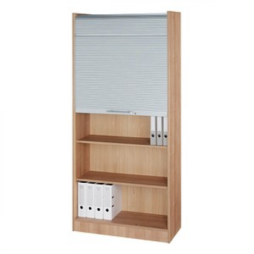 HAMMERBACHER Prokura Rollladenschrank nussbaum, silber 4 Fachböden 90,0 x 40,0 x 200,4 cm