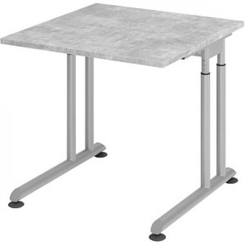 HAMMERBACHER ZS08 höhenverstellbarer Schreibtisch beton quadratisch, C-Fuß-Gestell silber 80,0 x 80,0 cm
