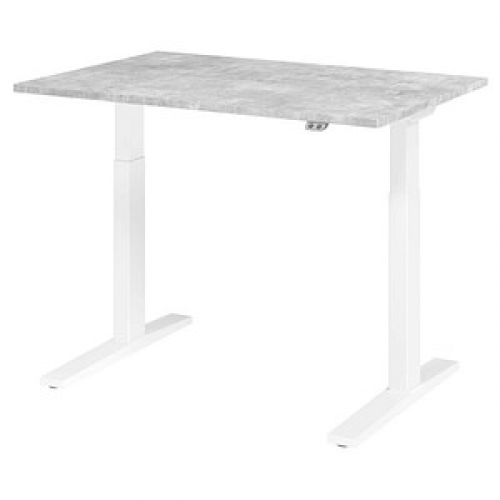 HAMMERBACHER XMKA12 elektrisch höhenverstellbarer Schreibtisch beton rechteckig, C-Fuß-Gestell weiß 120,0 x 80,0 cm