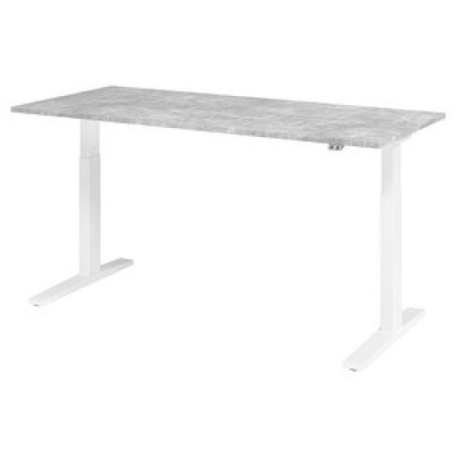 HAMMERBACHER XMKA19 elektrisch höhenverstellbarer Schreibtisch beton rechteckig, C-Fuß-Gestell weiß 180,0 x 80,0 cm