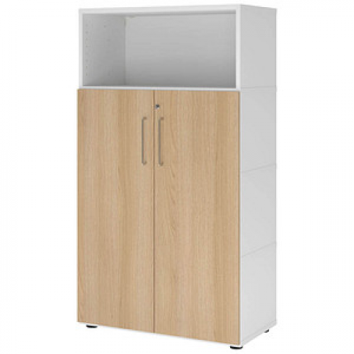 HAMMERBACHER Regalschrank FlexWall, VFW48T3KG/W/E/BS weiß, eiche 80,0 x 40,0 x 145,0 cm