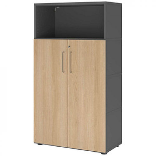 HAMMERBACHER Regalschrank FlexWall, VFW48T3KG/G/E/BS grafit, eiche 80,0 x 40,0 x 145,0 cm