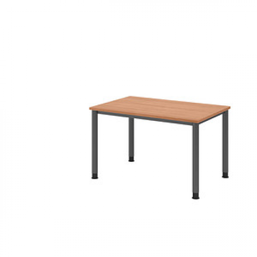 HAMMERBACHER HS12 höhenverstellbarer Schreibtisch nussbaum rechteckig, 4-Fuß-Gestell grau 120,0 x 80,0 cm