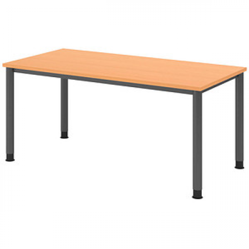 HAMMERBACHER HS16 höhenverstellbarer Schreibtisch buche rechteckig, 4-Fuß-Gestell grau 160,0 x 80,0 cm