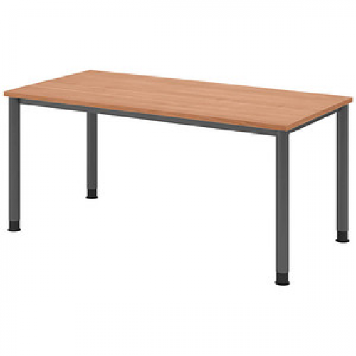 HAMMERBACHER HS16 höhenverstellbarer Schreibtisch nussbaum rechteckig, 4-Fuß-Gestell grau 160,0 x 80,0 cm